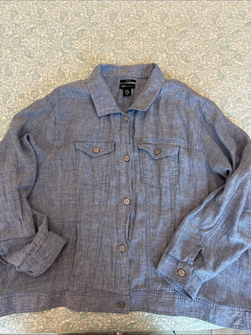 JNY Jones New York 100% Linen Light Blue Jean Style Jacket Plus Size 3x - Picture 7 of 13